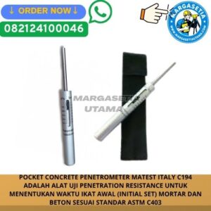 Pocket Concrete Penetrometer, Matest C194, Matest Italy, Alat Uji Kekerasan Beton, Penetration Resistance Tester, ASTM C403, Concrete Penetrometer, Alat Uji Initial Set Beton, Concrete Testing Equipment, Alat Laboratorium Beton,marga setia, marga setia utama, Tpl.082124100046 toko alat uji, alat uji jakarta, alat teknik sipil, alat teknik sipil jakarta, distributor alat laboratorium sipil, laboratorium uji tanah, lab uji tanah, alat uji beton, lab uji beton, alat uji beton murah, alat uji aspal, lab uji aspal, alat uji aspal jalan, lab uji batuan, lab uji semen, alat uji batuan, uji batuan dan agregat, agregat, alat uji semen, alat survey, theodolite, teodolit, digital theodolite, total station, total tation, waterpass, automatic level, gps geodetik, gnss receiver, instrumen flir, cordex, armadex, kamera explosion proof, camera explosionproof, lutron, fluke, leica, proceq, jual total station jakarta, harga theodolite digital, automatic level waterpass, gps geodetik murah, distributor flir indonesia, cordex armadex camera, lutron fluke original, leica disto jakarta, proceq concrete hammer, alat laboratorium konstruksi indonesia